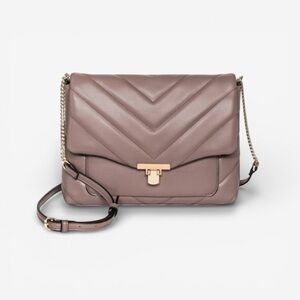 NWT a new day Crossbody Bag Faux Leather Quilted Sandpiper Light Brown and Gold